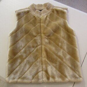 Ambra Vintage Faux Fur And Knit Vest Zip up Soft Golden Fleece Petite Small 80s